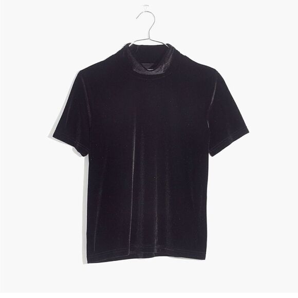 Madewell Velvet Mockneck Tee top blouse Black romantic, goth oversized boho XS - Picture 3 of 11
